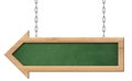 Green blackboard with bright frame and arrow shape hanging on chains Royalty Free Stock Photo