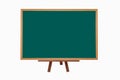 Green blackboard with chalk and eraser on easel with back to school text on isolated background Royalty Free Stock Photo