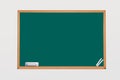Green blackboard with chalk and eraser on easel with back to school text on isolated background Royalty Free Stock Photo