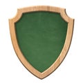 Green blackboard with defense protection shield shape with bright wooden frame