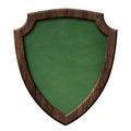 Green blackboard with defense protection shield shape with dark wooden frame