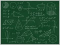 Green Blackboard Mathematical with Thin Line Shapes and Inscriptions. Vector