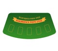 Green blackjack casino table with spots for cards, text for blackjack and insurance pays. Gambling table design for card