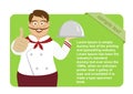 Green blank board with cute male chef holding silver tray showing thumbs up Royalty Free Stock Photo