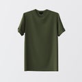 Green Blank Textile Tshirt Isolated Center White Empty Background.Mockup Highly Detailed Texture Materials.Space for