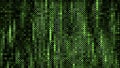 Green blinking running rows of blinking pixels. Motion. Concept of program code.