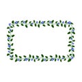 Green blooming liana plant frame with blue flowers. Cartoon rectangular horizontal border for greeting card decorating, invitation