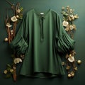 Hd 3d Realistic Green Tunic With Meticulous Floral Background