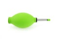 Green blower for cleaning the camera Lens with white background. Royalty Free Stock Photo