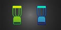 Green and blue African djembe drum icon isolated on black background. Musical instrument. Vector Royalty Free Stock Photo