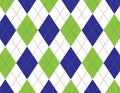 Bright Green, White and Dark Blue Argyle Background Royalty Free Stock Photo