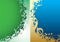 Green and blue backgrounds with music notes - vector musical decorations Royalty Free Stock Photo