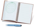 Green and blue ball-point pen and notebook Royalty Free Stock Photo