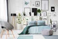 Green and blue bedroom interior Royalty Free Stock Photo