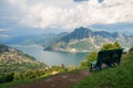 Green and blue big Bech and Iseo lake panorama Royalty Free Stock Photo