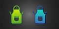 Green and blue Blacksmith apron icon isolated on black background. Protective clothing and tool worker. Vector