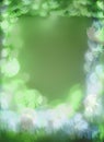 Green and blue bokeh lights with flower shapes