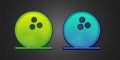 Green and blue Bowling ball icon isolated on black background. Sport equipment. Vector Royalty Free Stock Photo