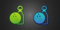 Green and blue Bowling pin and ball icon isolated on black background. Sport equipment. Vector Royalty Free Stock Photo