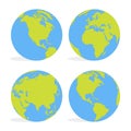 Green and blue cartoon world map globe set vector illustration Royalty Free Stock Photo