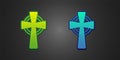 Green and blue Celtic cross icon isolated on black background. Happy Saint Patricks day. National Irish holiday. Vector Royalty Free Stock Photo