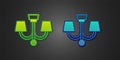 Green and blue Chandelier icon isolated on black background. Vector