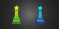 Green and blue Chess icon isolated on black background. Business strategy. Game, management, finance. Vector Royalty Free Stock Photo