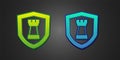 Green and blue Chess shield icon isolated on black background. Business strategy. Game, management, finance. Vector Royalty Free Stock Photo