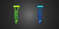 Green and blue Clarinet icon isolated on black background. Musical instrument. Vector