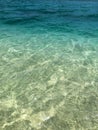 Green and blue clear water, view from the sea. This photo can be use as background