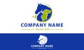Green and Blue Color Dog cat Horse Circle with Leaf Logo Design