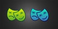 Green and blue Comedy and tragedy theatrical masks icon isolated on black background. Vector Royalty Free Stock Photo