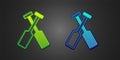 Green and blue Crossed oars or paddles boat icon isolated on black background. Vector Royalty Free Stock Photo