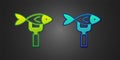 Green and blue Dried fish icon isolated on black background. Vector