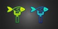Green and blue Dried fish icon isolated on black background. Vector Royalty Free Stock Photo