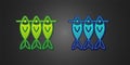 Green and blue Dried fish icon isolated on black background. Vector Royalty Free Stock Photo