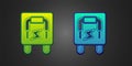 Green and blue Electrical panel icon isolated on black background. Switch lever. Vector