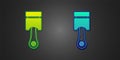 Green and blue Engine piston icon isolated on black background. Car engine piston sign. Vector