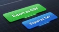 Green and blue export buttons for CSV and TXT files Royalty Free Stock Photo