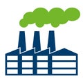 Green and blue factory pictogram. Vector ecological industry icon illustration.