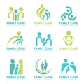 Green blue family care logo sign vector set design