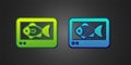 Green and blue Fish finder echo sounder icon isolated on black background. Electronic equipment for fishing. Vector