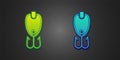 Green and blue Fishing lure icon isolated on black background. Fishing tackle. Vector