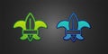 Green and blue Fleur de lys or lily flower icon isolated on black background. Vector Royalty Free Stock Photo