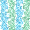 Green and blue flowers hand drawn seamless pattern. Vector illustration