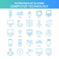 25 Green and Blue Futuro Computer Technology Icon Pack Royalty Free Stock Photo