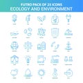 25 Green and Blue Futuro Ecology and Enviroment Icon Pack