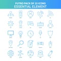 25 Green and Blue Futuro Essential Element Icon Pack Royalty Free Stock Photo