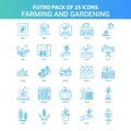 25 Green and Blue Futuro Farming and Gardening Icon Pack Royalty Free Stock Photo