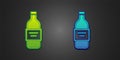 Green and blue Glass bottle of vodka icon isolated on black background. Vector Royalty Free Stock Photo